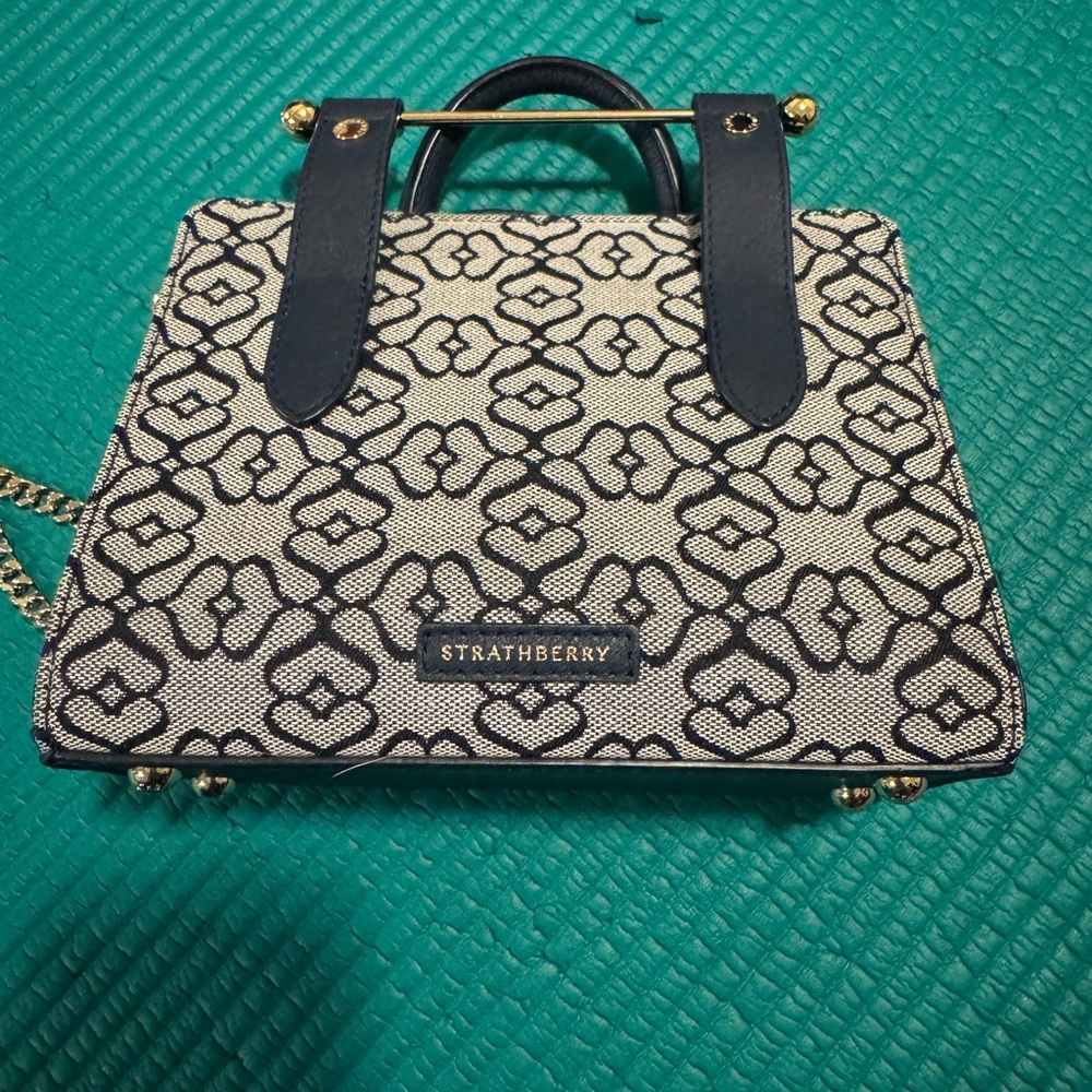 Strathberry Blue and Cream Mini Bag